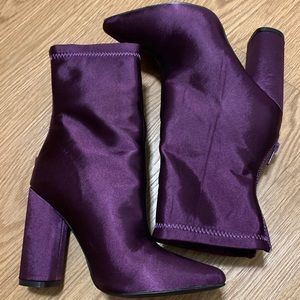 purple satin booties *BRAND NEW* from miss lola